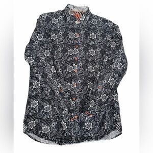 AU NOIR Black White Floral Button Up Shirt Designer Contrast Trim Long Sleeve 3M